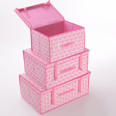 Besar Pink penting rumah tangga Non Woven kotak penyimpanan dengan tutup untuk pakaian